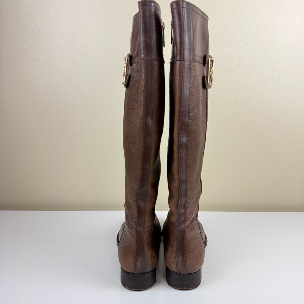 Tory Burch Julian Brown Pebbled Leather Tall Riding Boots - Picture 4 of 15